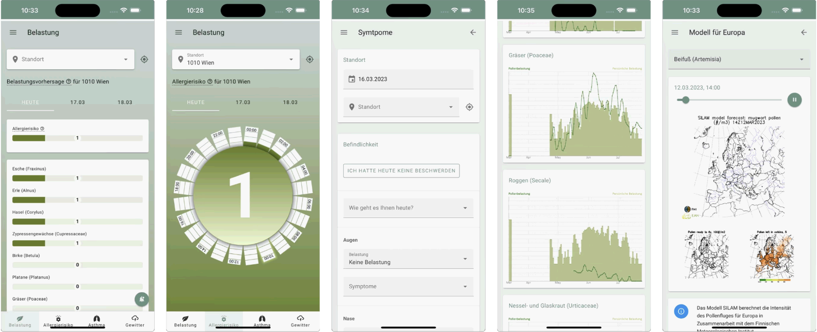 Screenshots der Pollen-App